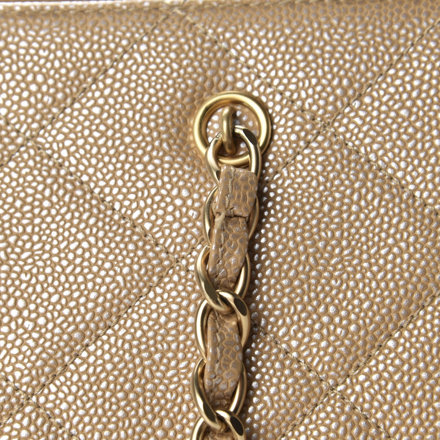 Metallic Caviar Quilted Shopping Tote Beige