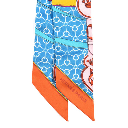 Hermes Silk La Promenade Du Matin Twilly Bleu Fuchsia Rouge 2 of 4