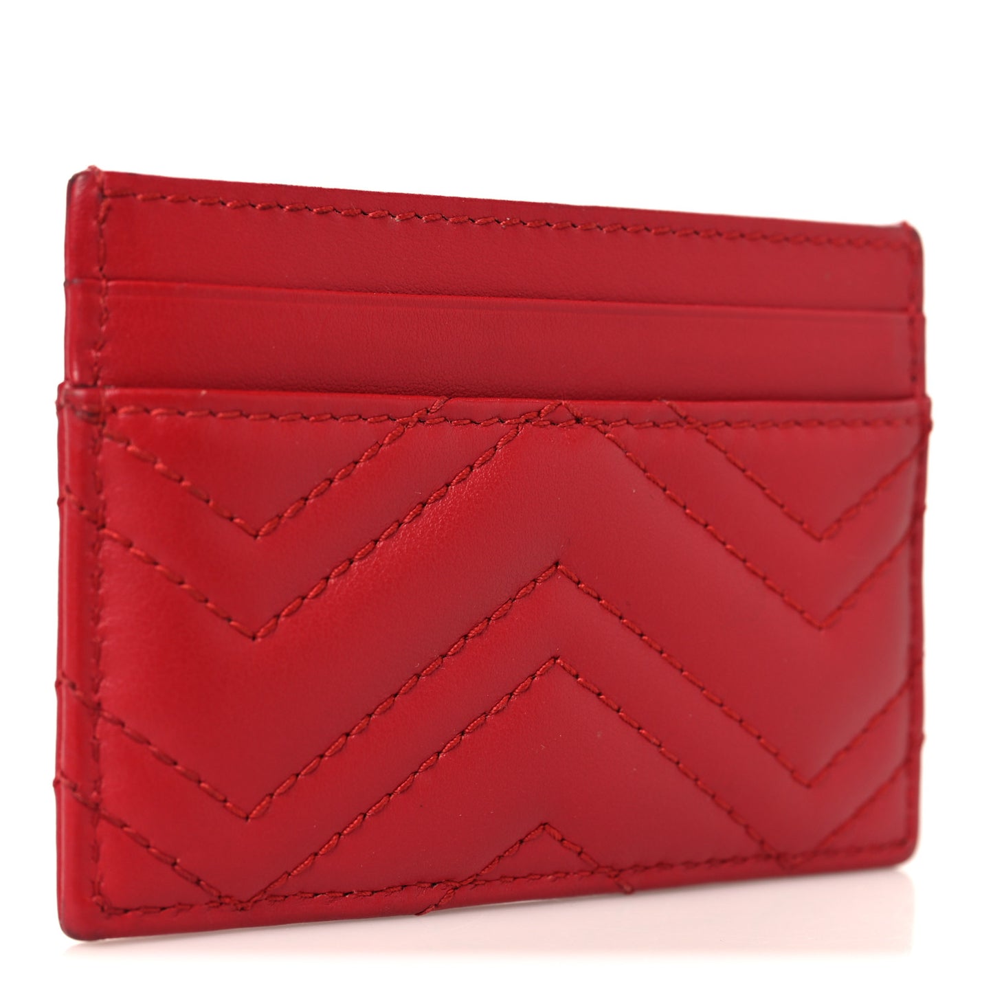 Calfskin Matelasse GG Marmont Card Holder Hibiscus Red