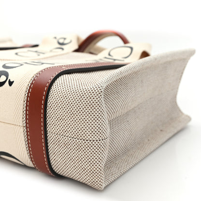 Chloe Linen Calfskin Small Woody Ribbon Tote With Strap White Brown 10 of 11