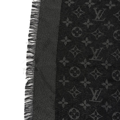 Louis Vuitton Silk Lurex Wool Monogram Shine Shawl Black 7 of 8