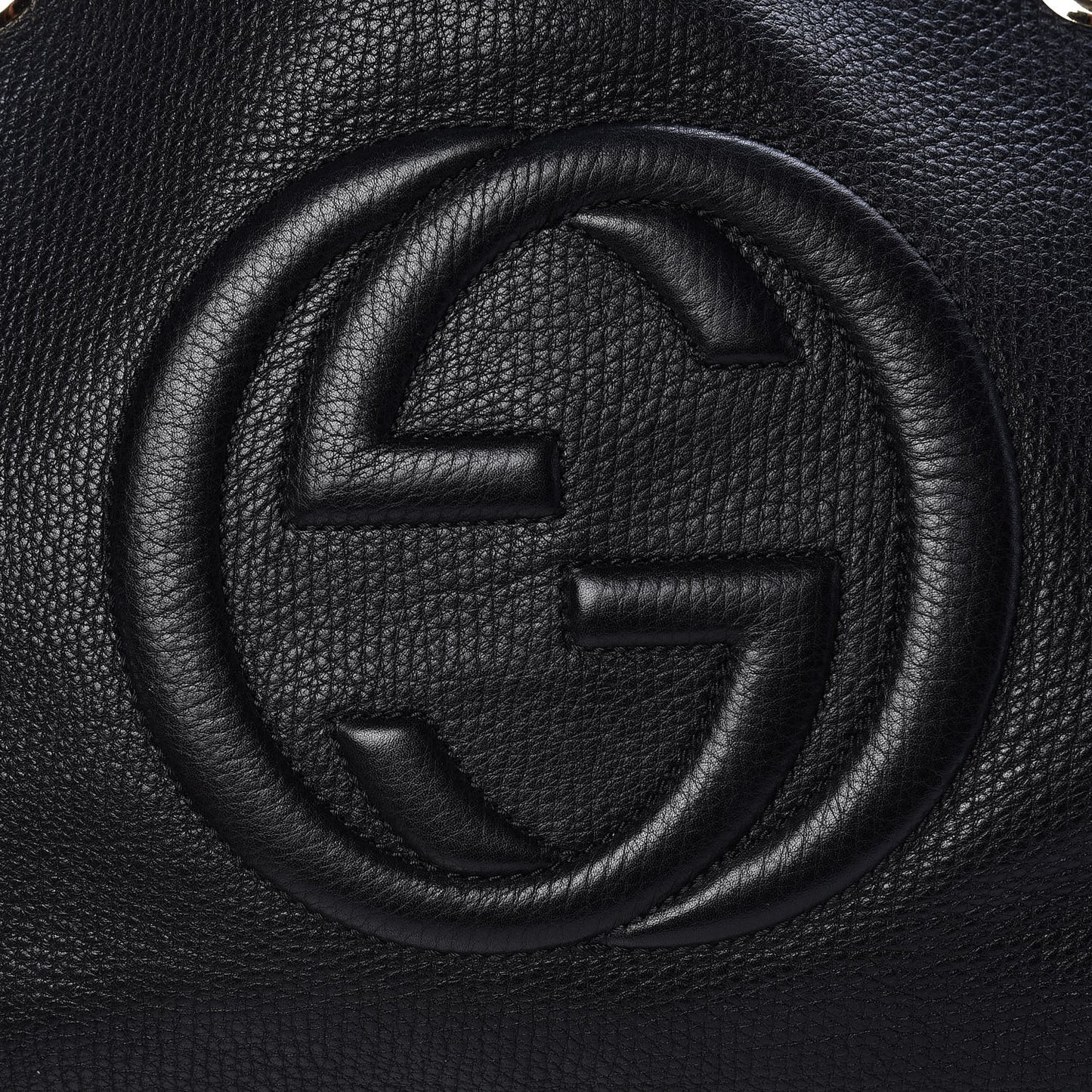 Pebbled Calfskin Medium Soho Chain Shoulder Bag Black