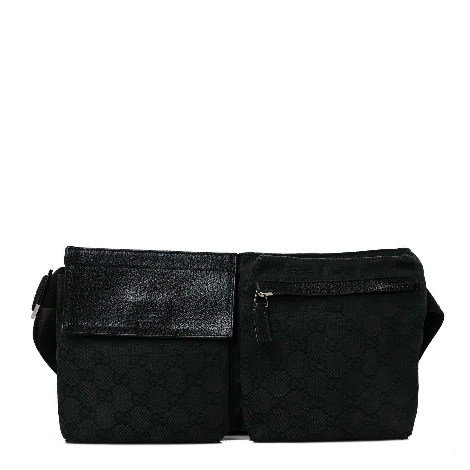 Gucci Denim Monogram Double Pocket Belt Bag Black 1 of 11