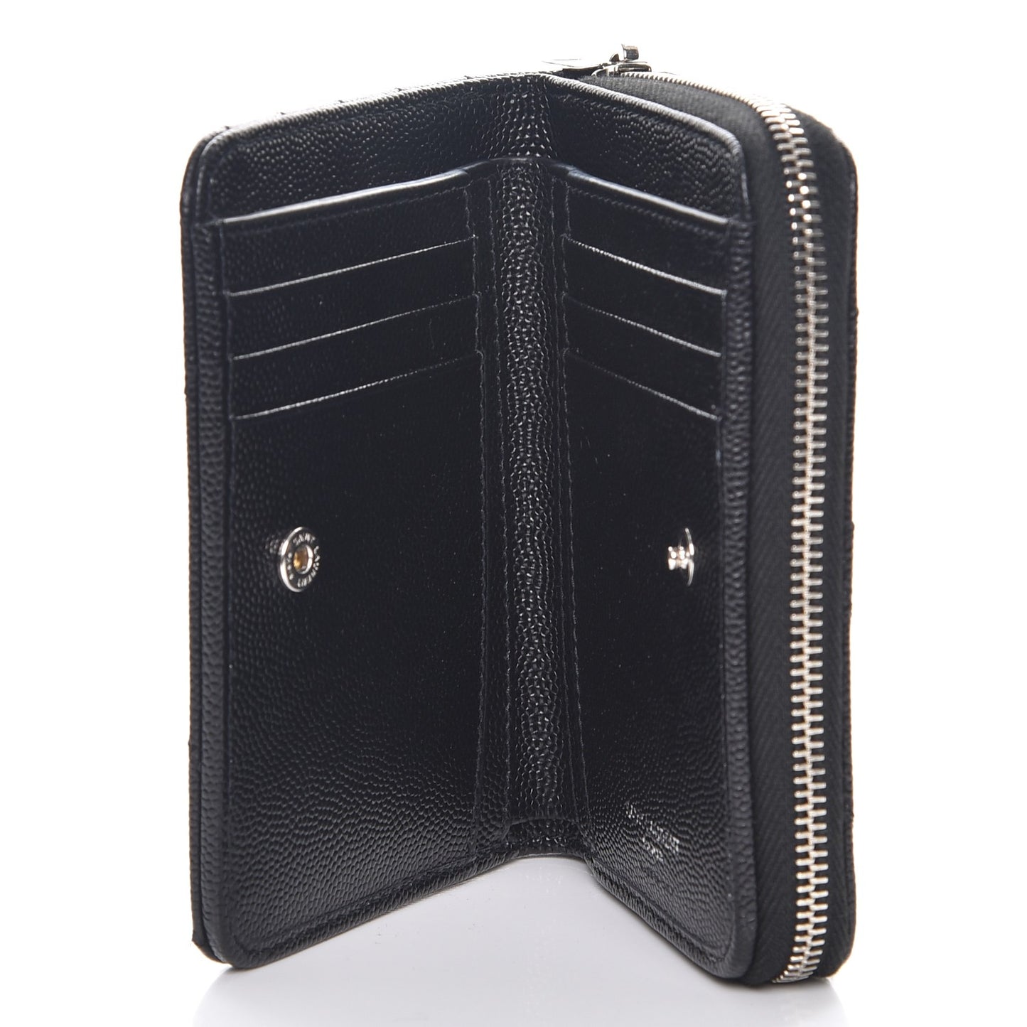 Grain De Poudre Matelasse Chevron Monogram Compact Zip Around Wallet Black