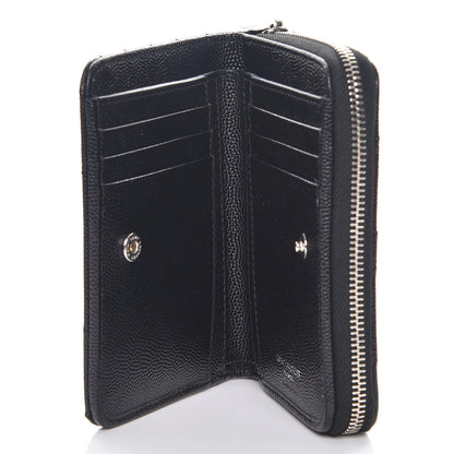 Saint Laurent Grain De Poudre Matelasse Chevron Monogram Compact Zip Around Wallet Black 5 of 9