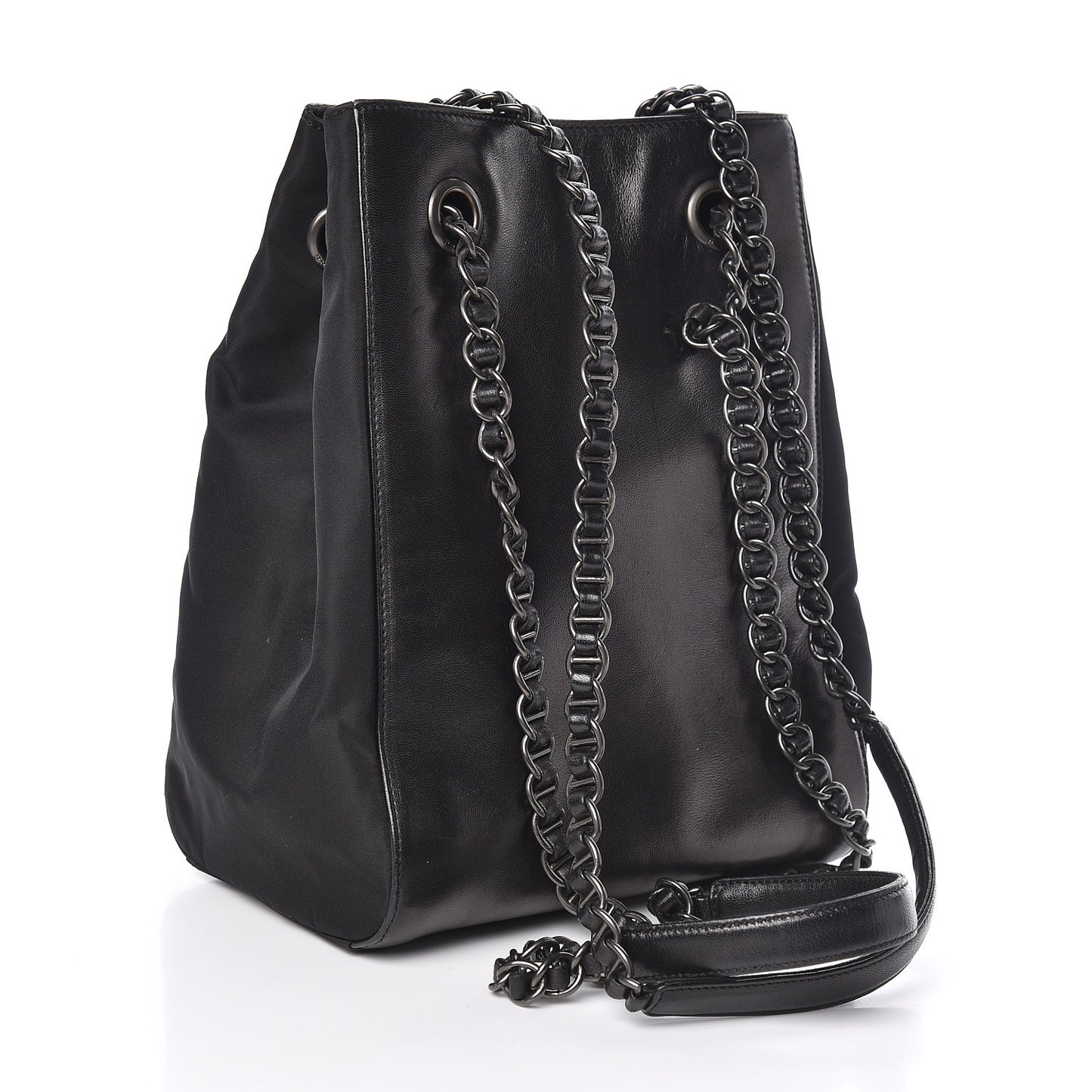 Nappa Tessuto Nylon Chain Bag Black