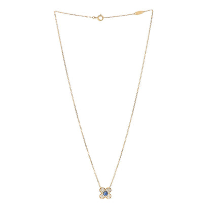 Van Cleef & Arpels 18K Yellow Gold Diamond Blue Sapphire Trefle Pendant Necklace 3 of 5