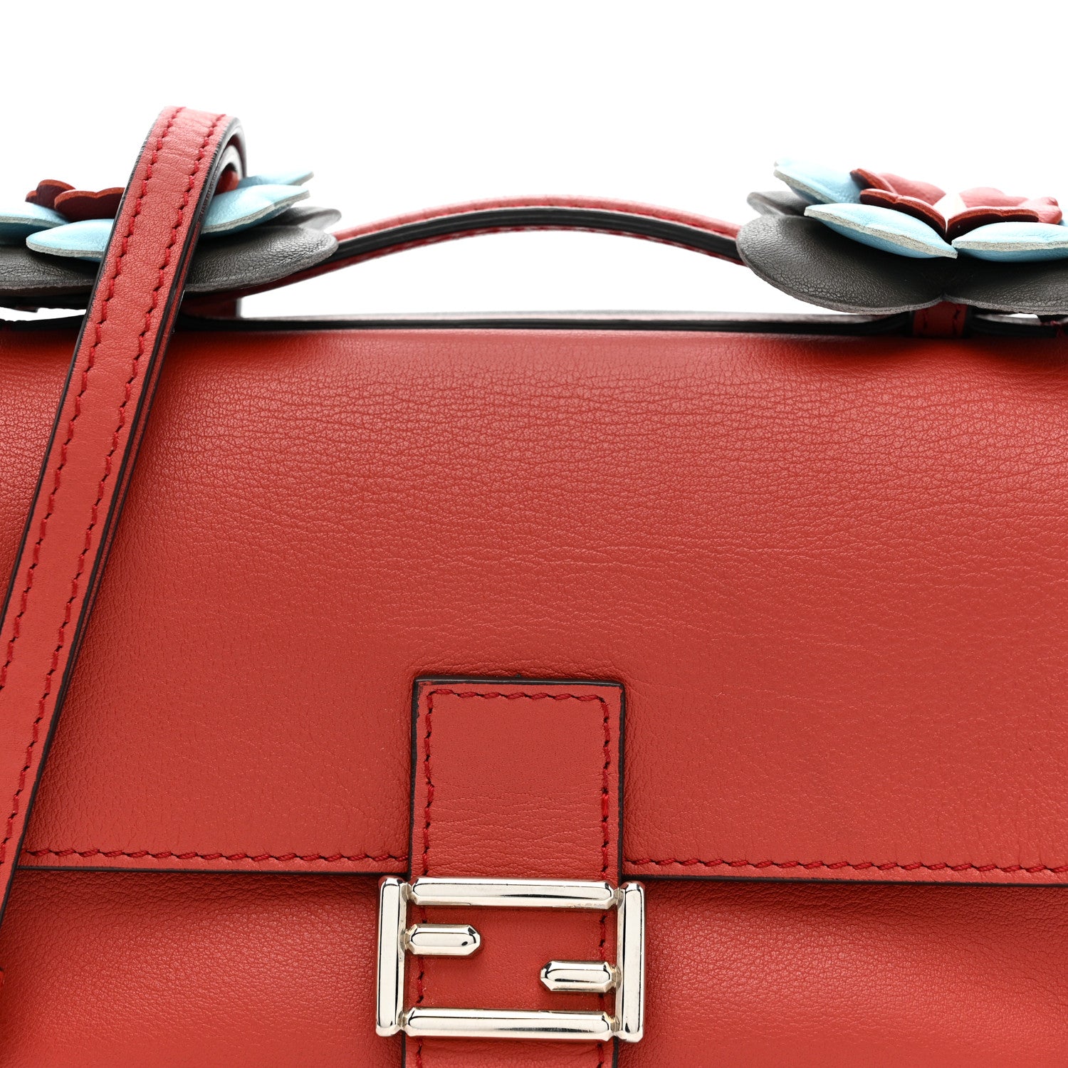 Fendi Vitello Dolce Flowerland Bi-Color Studded Micro Double Baguette Bloody Mary Carbone 9 of 11