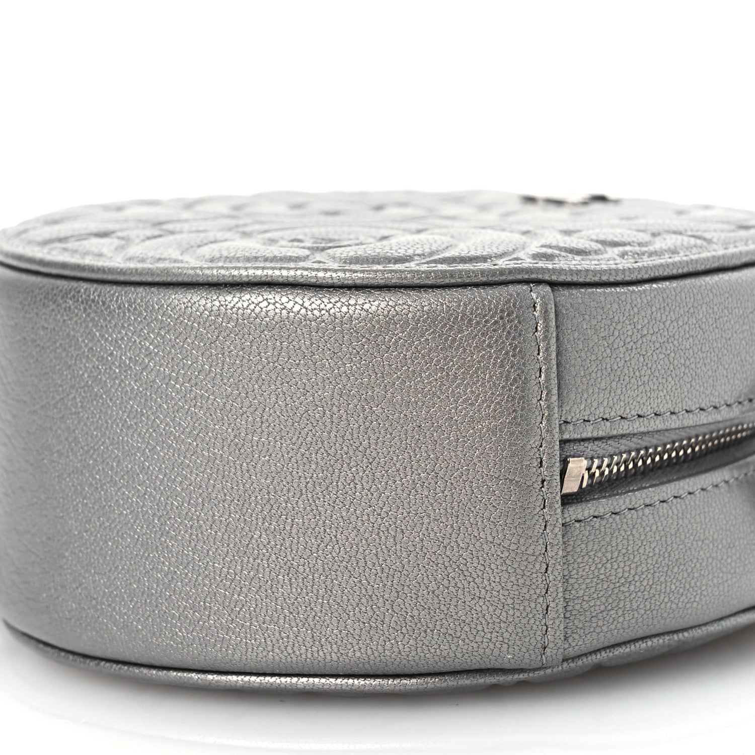 Chanel Goatskin Camellia Embossed Round Clutch With Chain Grey 10 of 11