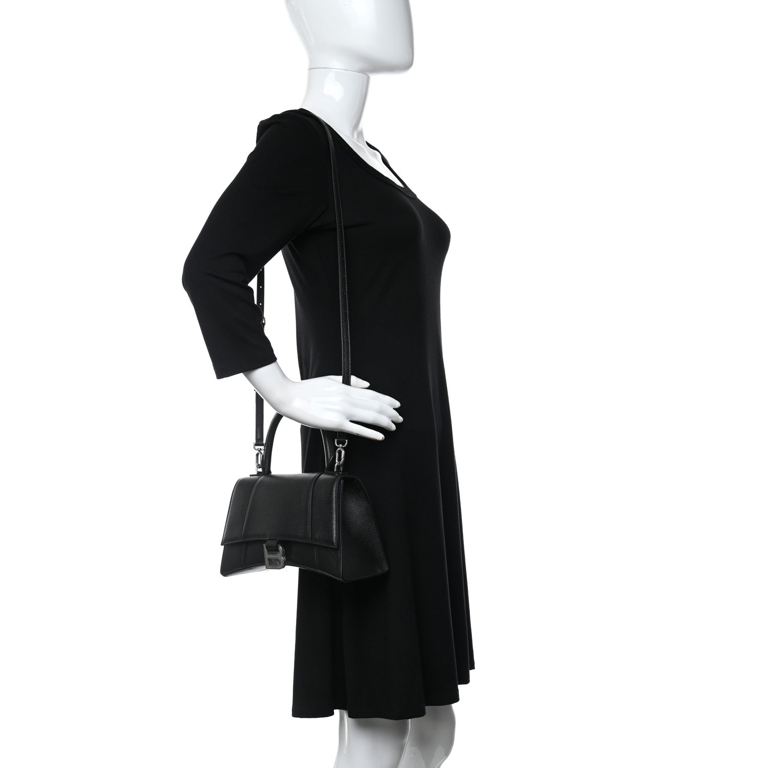 Balenciaga Grained Calfskin Small Hourglass Top Handle Bag Black 2 of 12