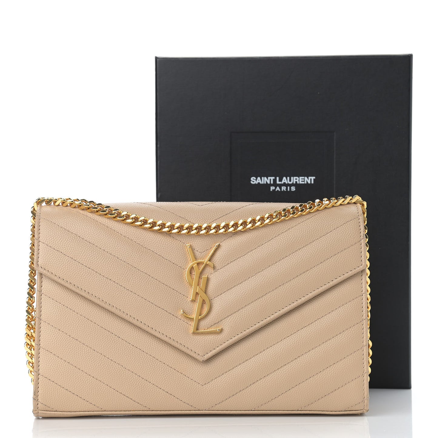 Grain De Poudre Matelasse Chevron Monogram Chain Wallet Dark Beige