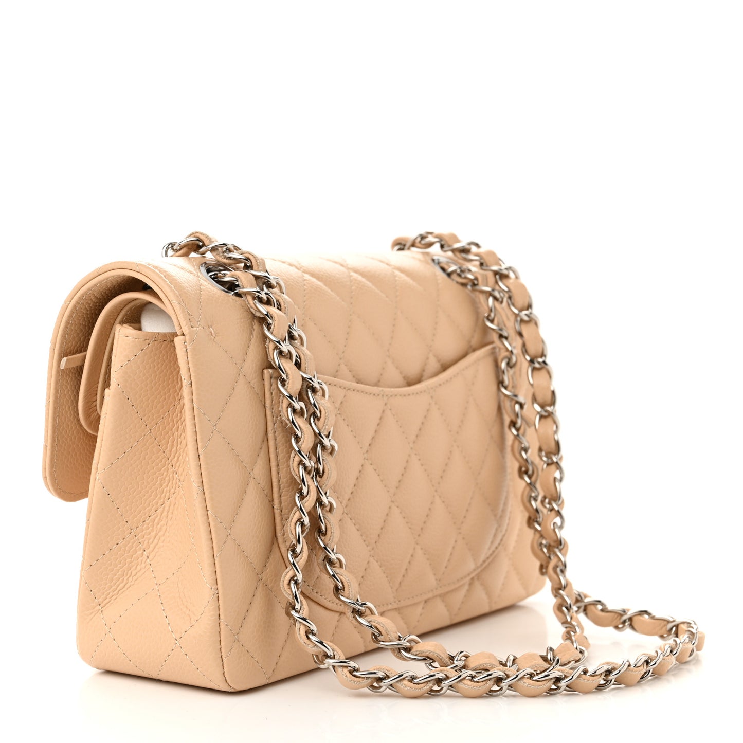 Caviar Quilted Small Double Flap Beige