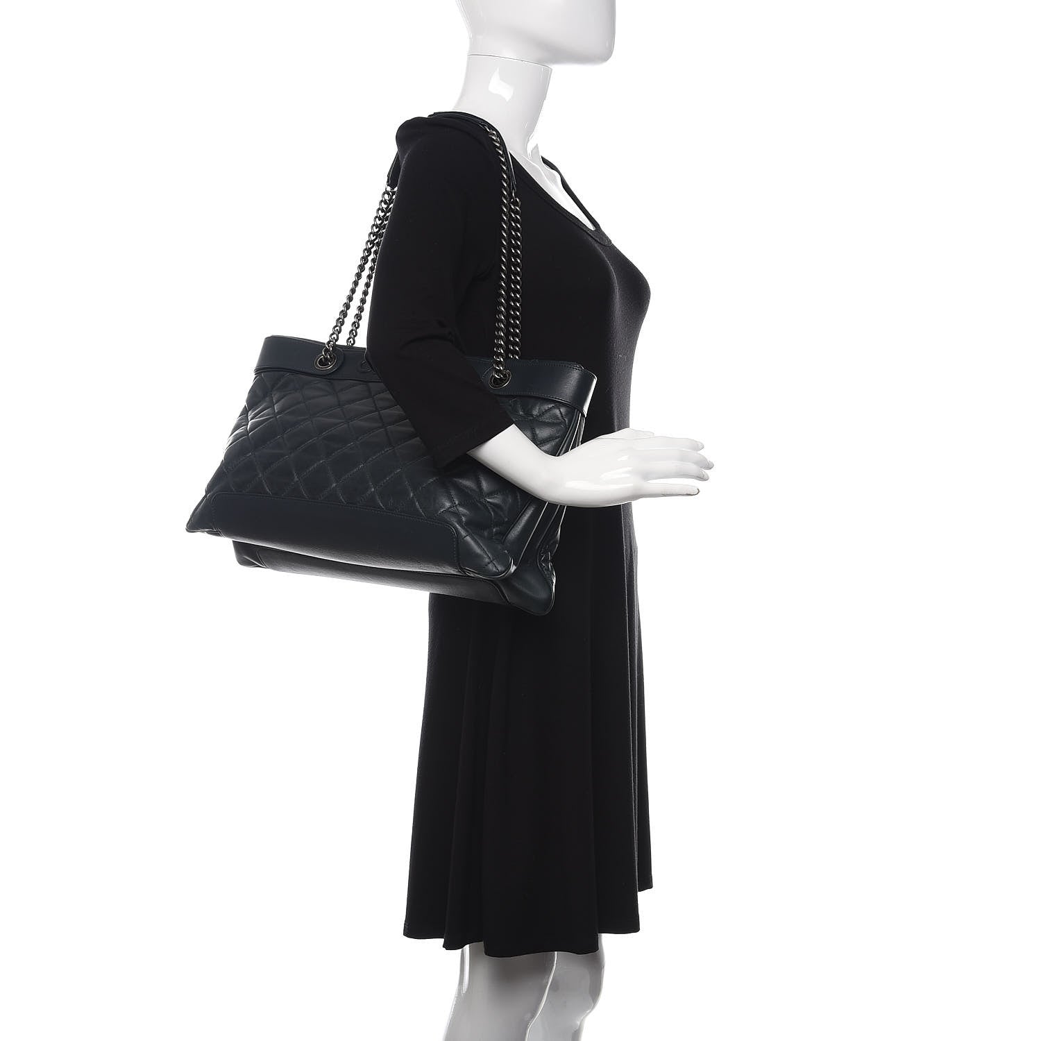 Chanel Glazed Calfskin Quilted Shopping Tote Dark Blue 2 of 11