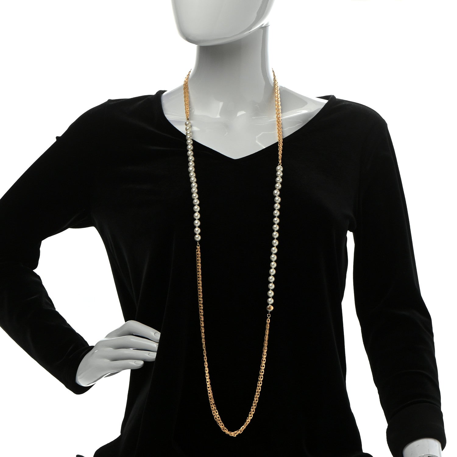 Chanel Pearl CC Multi Strand Long Necklace Light Gold 2 of 5