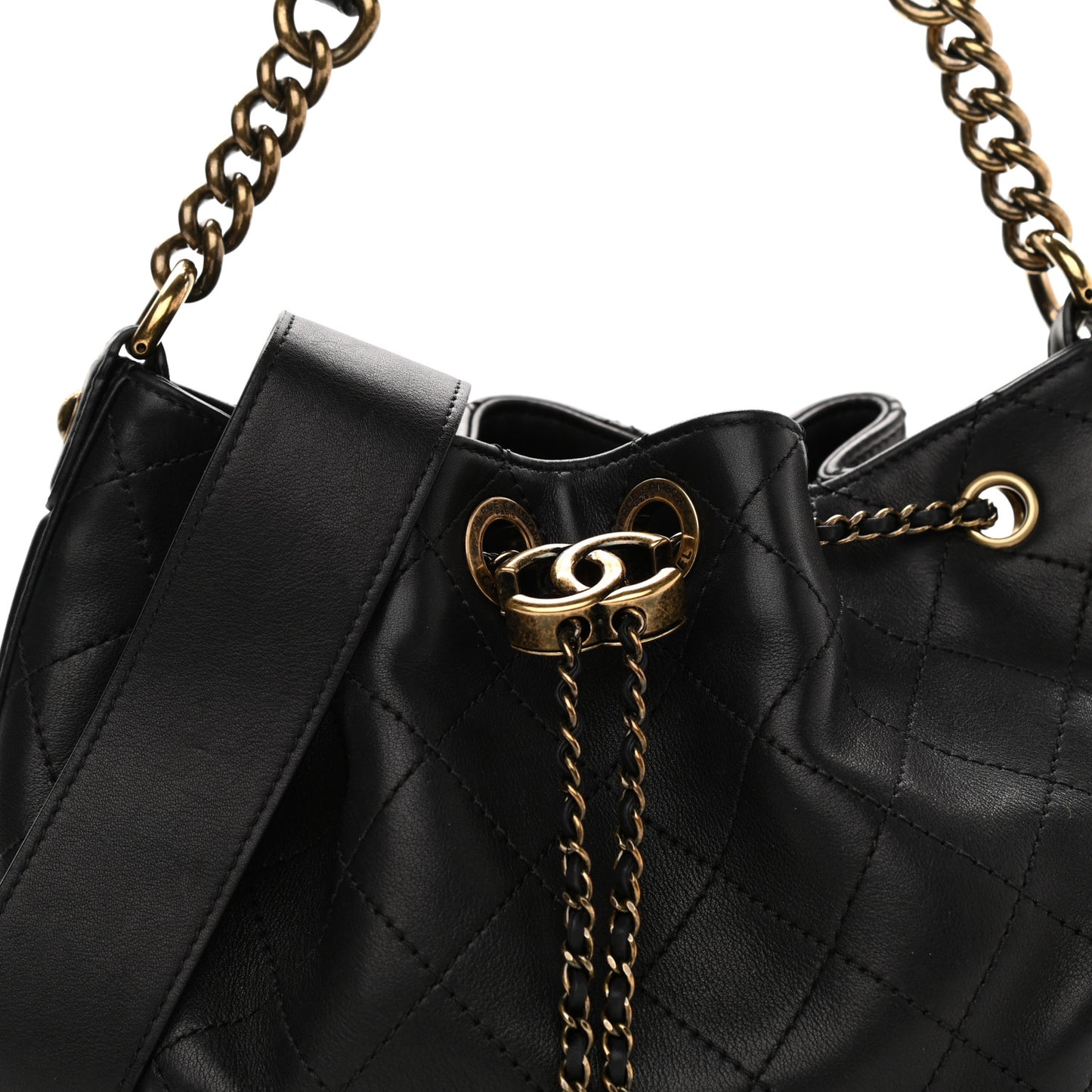 Calfskin Stitched Small Paris Rome Drawstring CC Bag Black