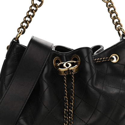 Chanel Calfskin Stitched Small Paris Rome Drawstring CC Bag Black 8 of 12