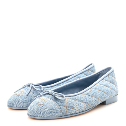 Chanel Denim Quilted CC Cap Toe Ballerina Flats 37.5 Light Blue 4 of 9