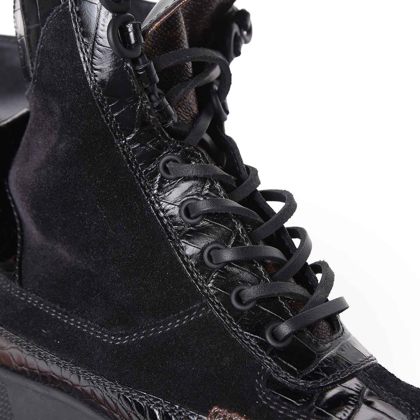 Suede Calfskin Monogram Laureate Platform Desert Boots 36 Black