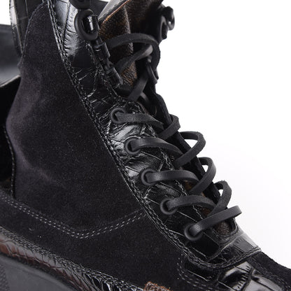Louis Vuitton Suede Calfskin Monogram Laureate Platform Desert Boots 36 Black 11 of 13
