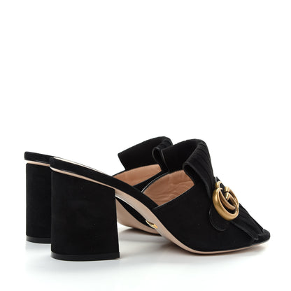 Gucci Kid Scamosciato GG Marmont Fringe 75mm Slide Sandals 37 Black 4 of 10