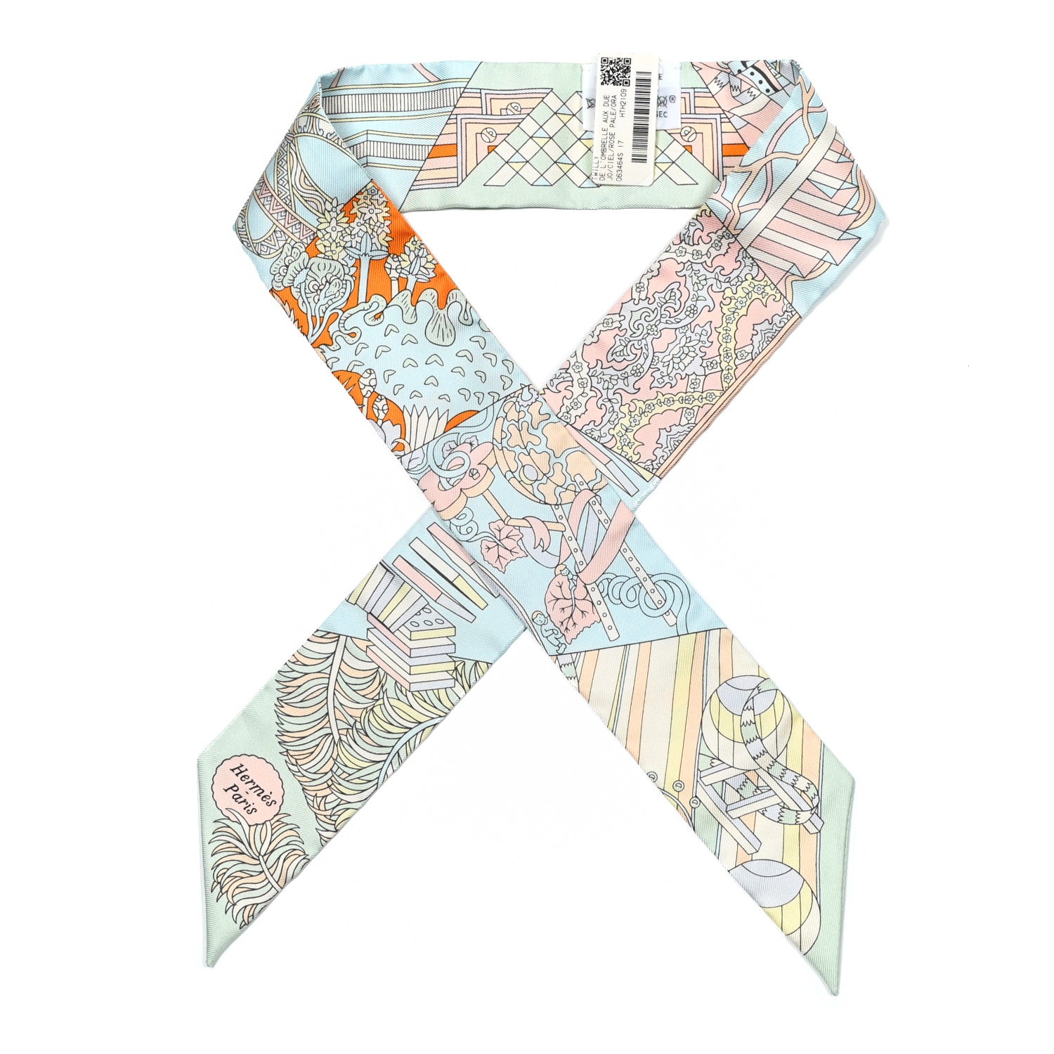 Hermes Silk De l'Ombrelle Aux Duels Twilly Ciel Rose Pale Orange 1 of 4