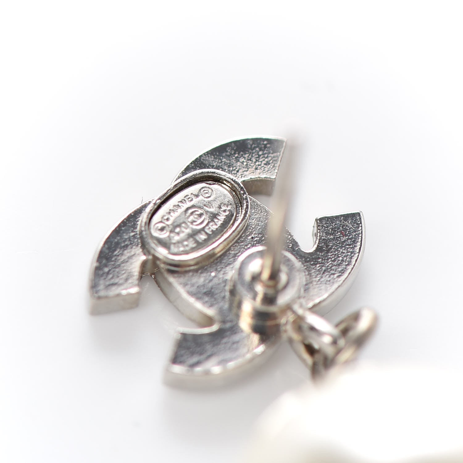 Chanel Crystal Pearl CC Drop Earrings Silver Pearly White 4 of 4