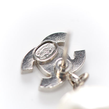 Chanel Crystal Pearl CC Drop Earrings Silver Pearly White 4 of 4
