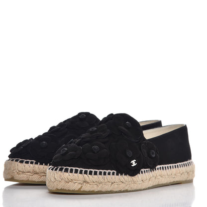 Chanel Suede Camellia CC Espadrilles 38 Black 3 of 9