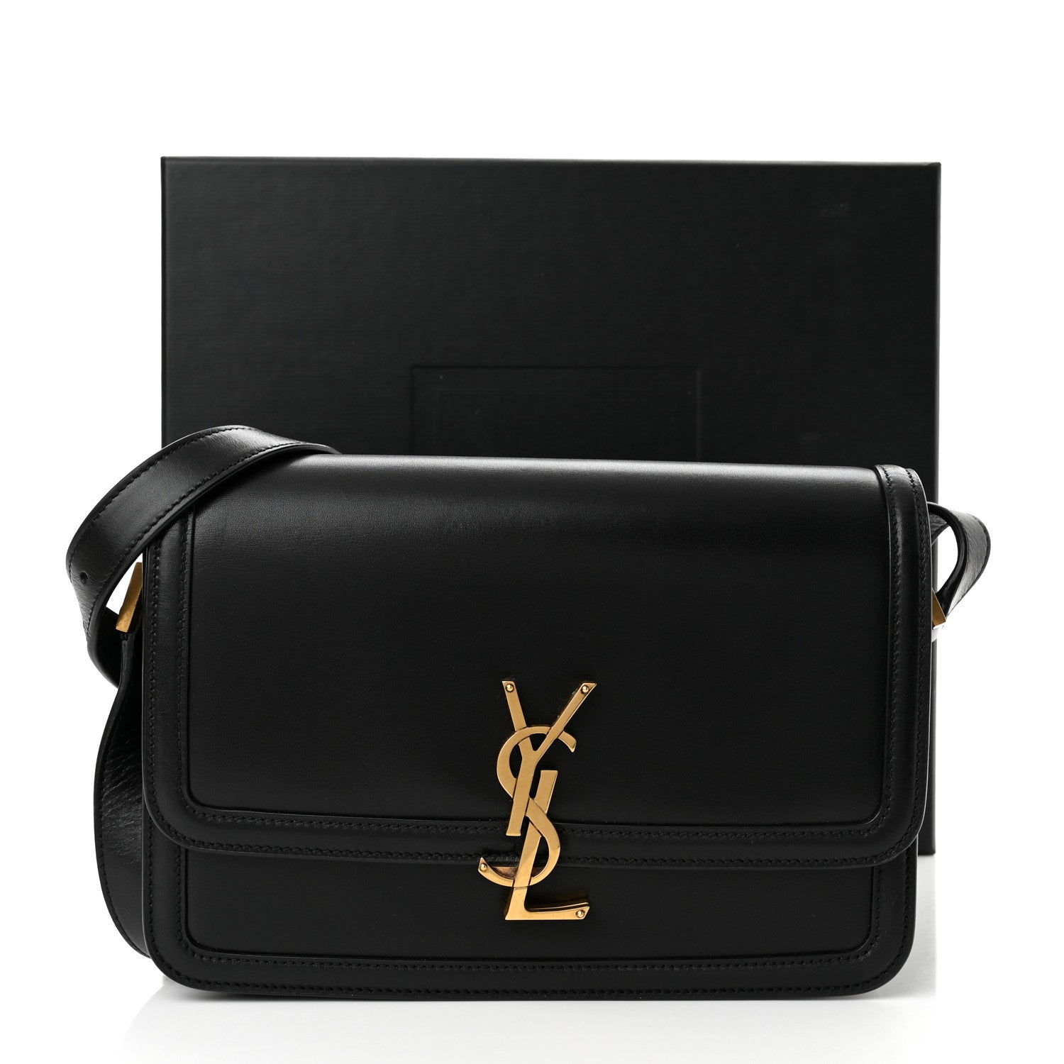 Saint Laurent Box Calfskin Monogram Medium Solferino Satchel Black 10 of 10