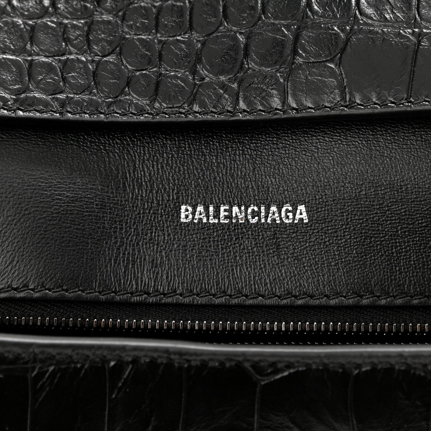 Balenciaga Extra Supple Calfskin Crocodile Embossed Monochrome Small Downtown Shoulder Bag Black 6 of 8