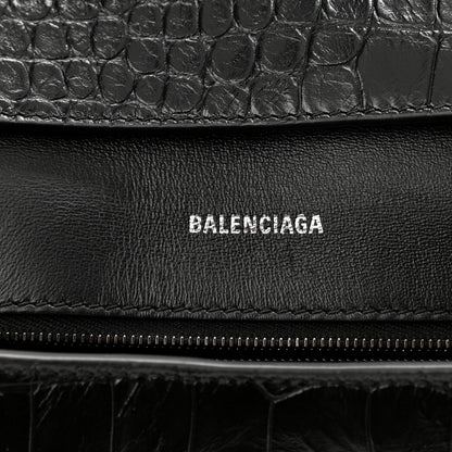 Balenciaga Extra Supple Calfskin Crocodile Embossed Monochrome Small Downtown Shoulder Bag Black 6 of 8