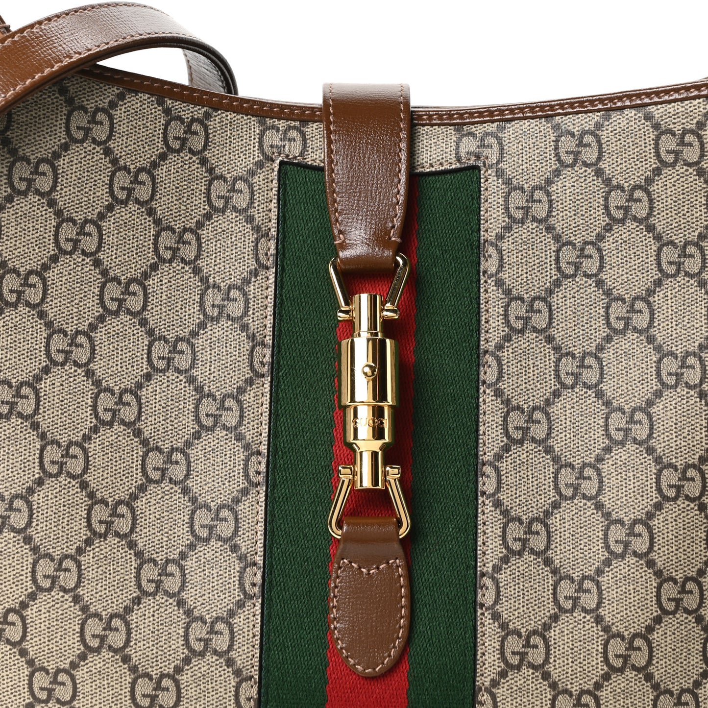 GG Supreme Monogram Azalea Calfskin Web Medium Jackie 1961 Hobo Beige Ebony Brown Sugar