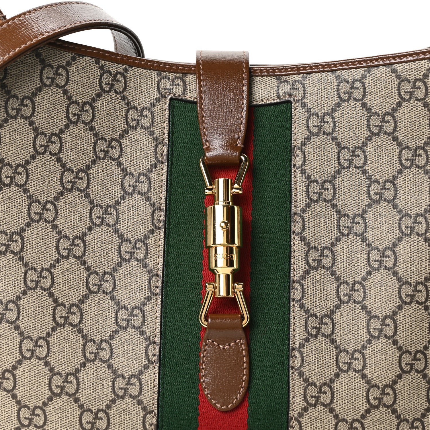 Gucci GG Supreme Monogram Azalea Calfskin Web Medium Jackie 1961 Hobo Beige Ebony Brown Sugar 8 of 10
