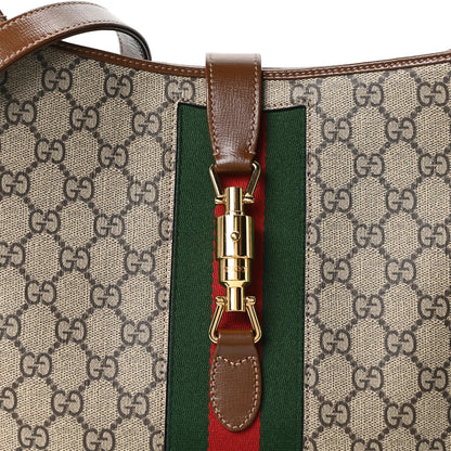 Gucci GG Supreme Monogram Azalea Calfskin Web Medium Jackie 1961 Hobo Beige Ebony Brown Sugar 8 of 10