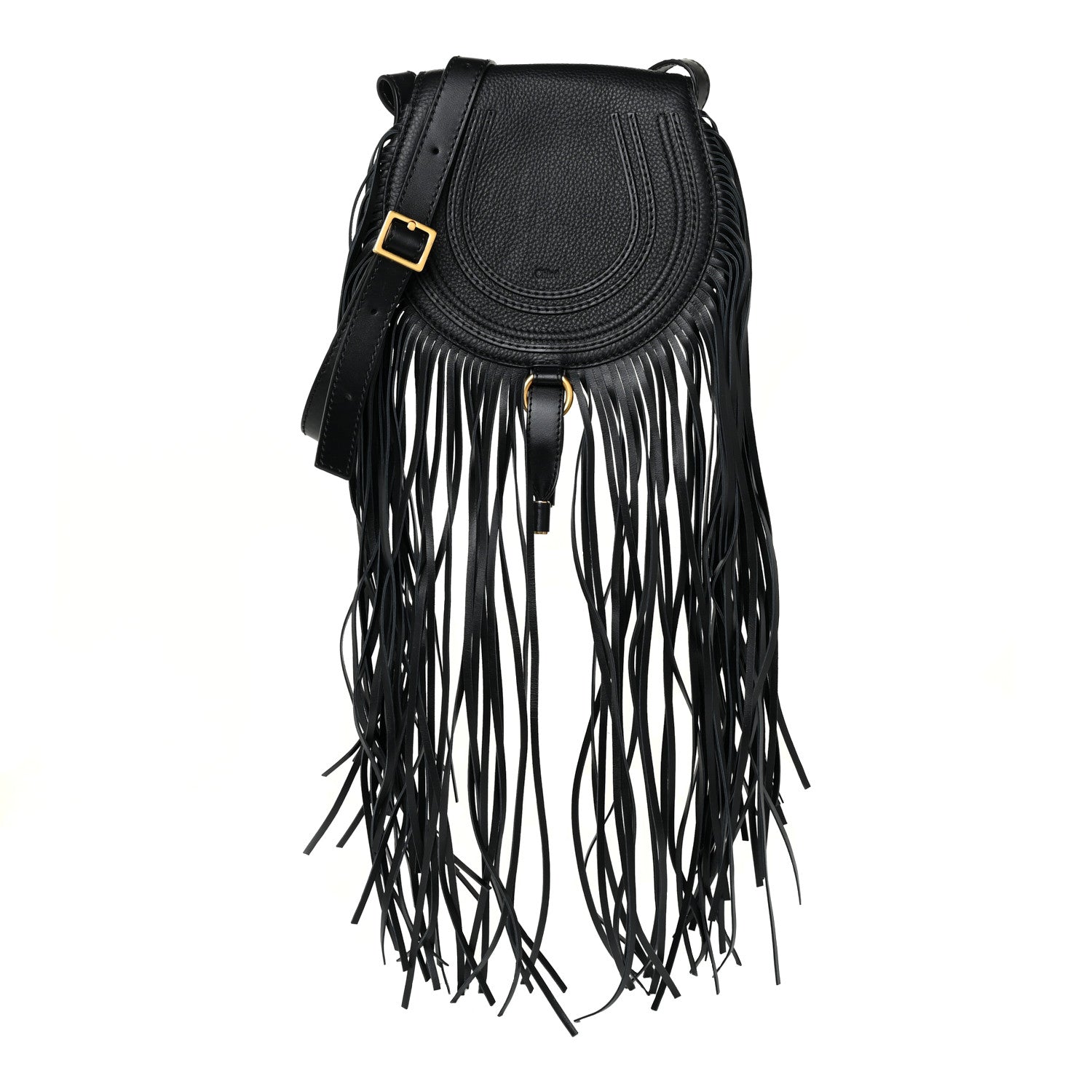 Chloe Calfskin Mini Marcie Round Fringe Crossbody Bag Black 1 of 9