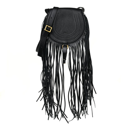 Chloe Calfskin Mini Marcie Round Fringe Crossbody Bag Black 1 of 9