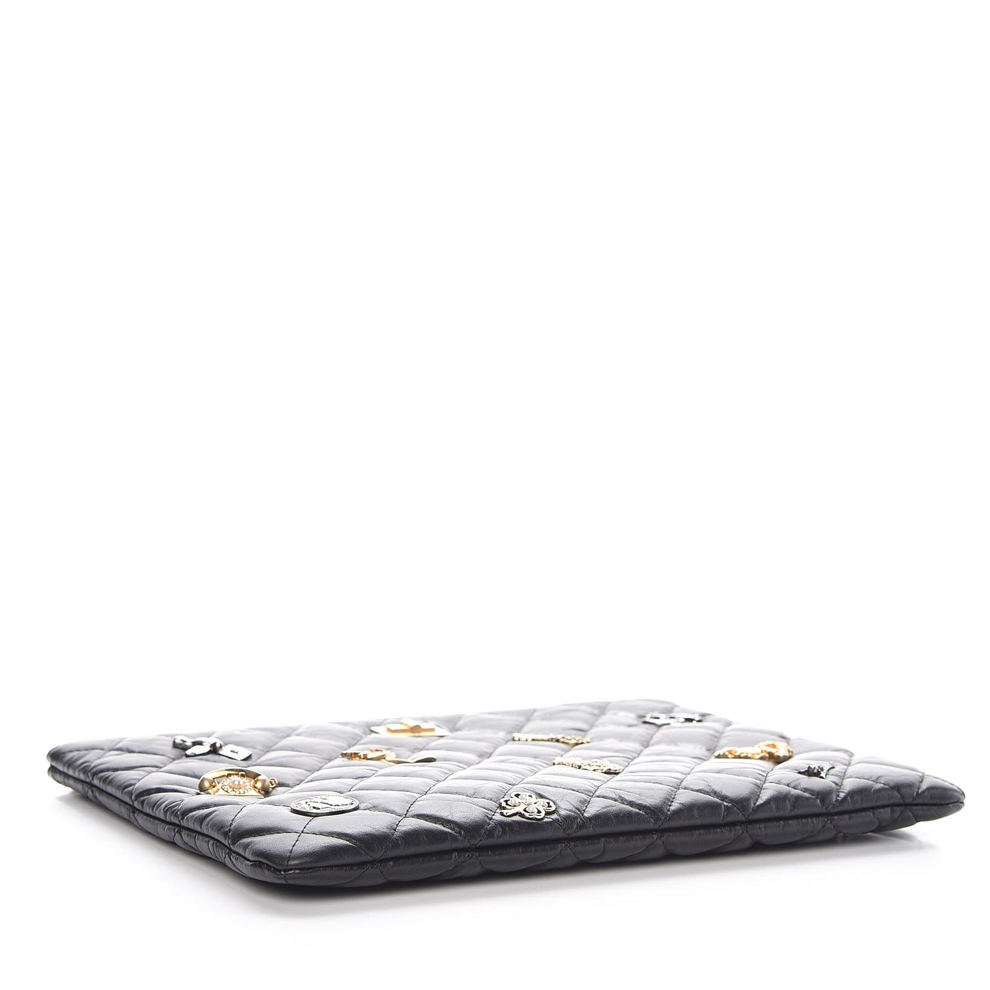 Aged Calfskin Quilted Medium Lucky Charms Cosmetic Case Black