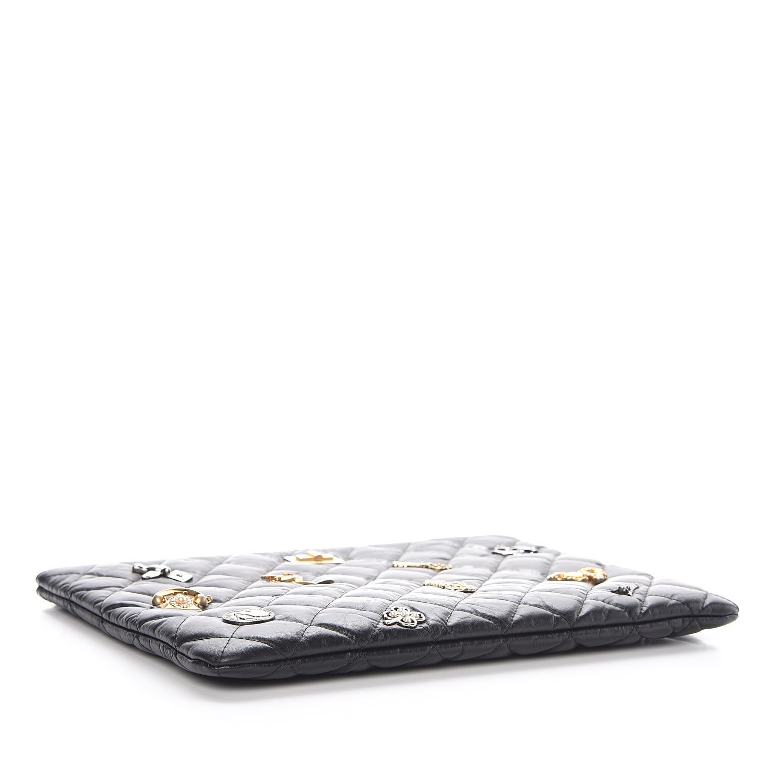 Chanel Aged Calfskin Quilted Medium Lucky Charms Cosmetic Case Black 4 of 8