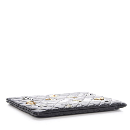 Chanel Aged Calfskin Quilted Medium Lucky Charms Cosmetic Case Black 4 of 8