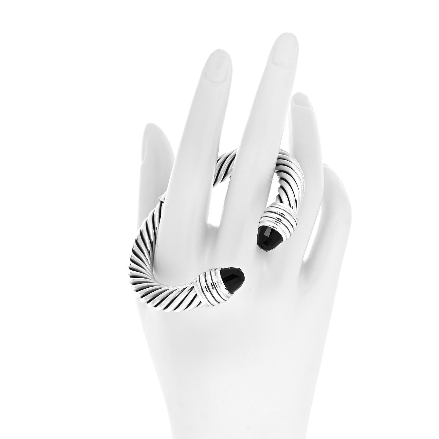 Sterling Silver Black Onyx 10mm Cable Classics Hinged Bracelet