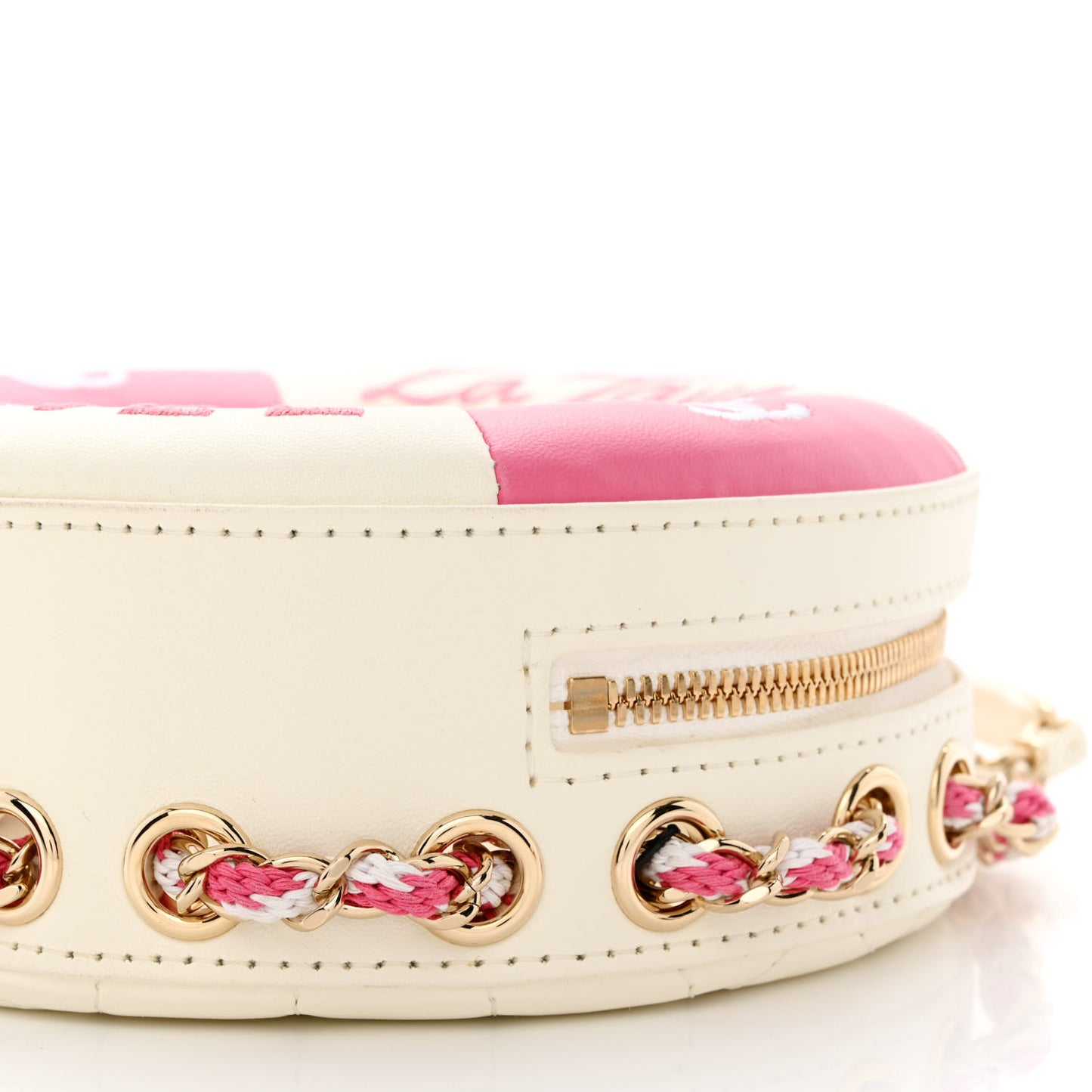 Lambskin Coco Lifesaver Round Bag Pink White
