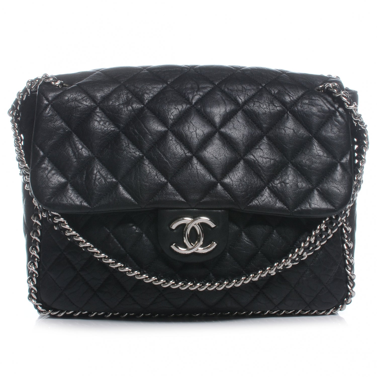 Chanel Washed Lambskin Chain Around Maxi Flap Bag Black 1 of 7