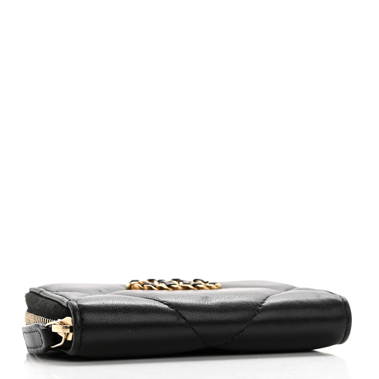 Chanel Lambskin Quilted Chanel 19 Zip Around Coin Purse Wallet Black 4 of 9