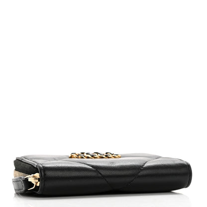 Chanel Lambskin Quilted Chanel 19 Zip Around Coin Purse Wallet Black 4 of 9