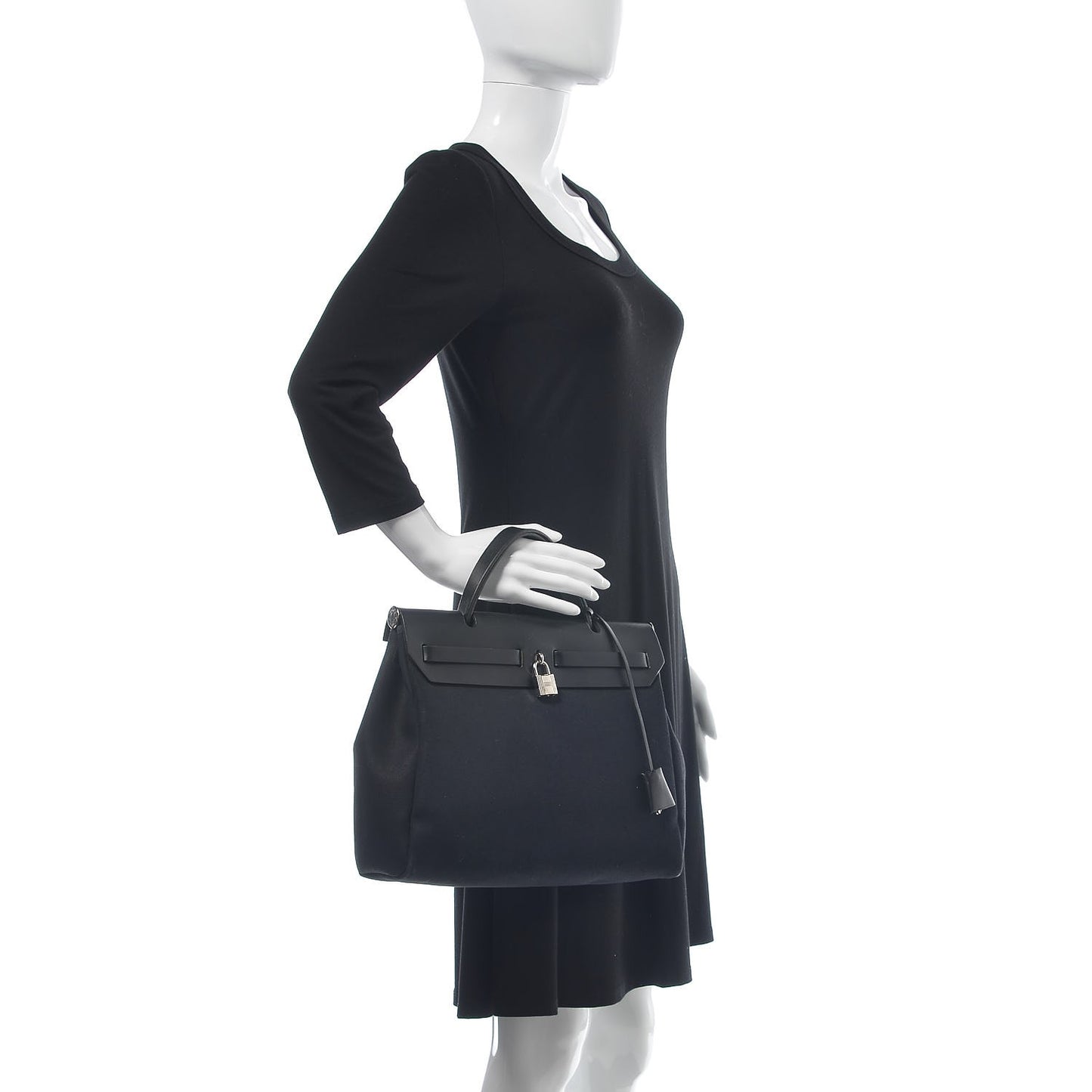 Toile Vache Calfskin Herbag 30 PM Black