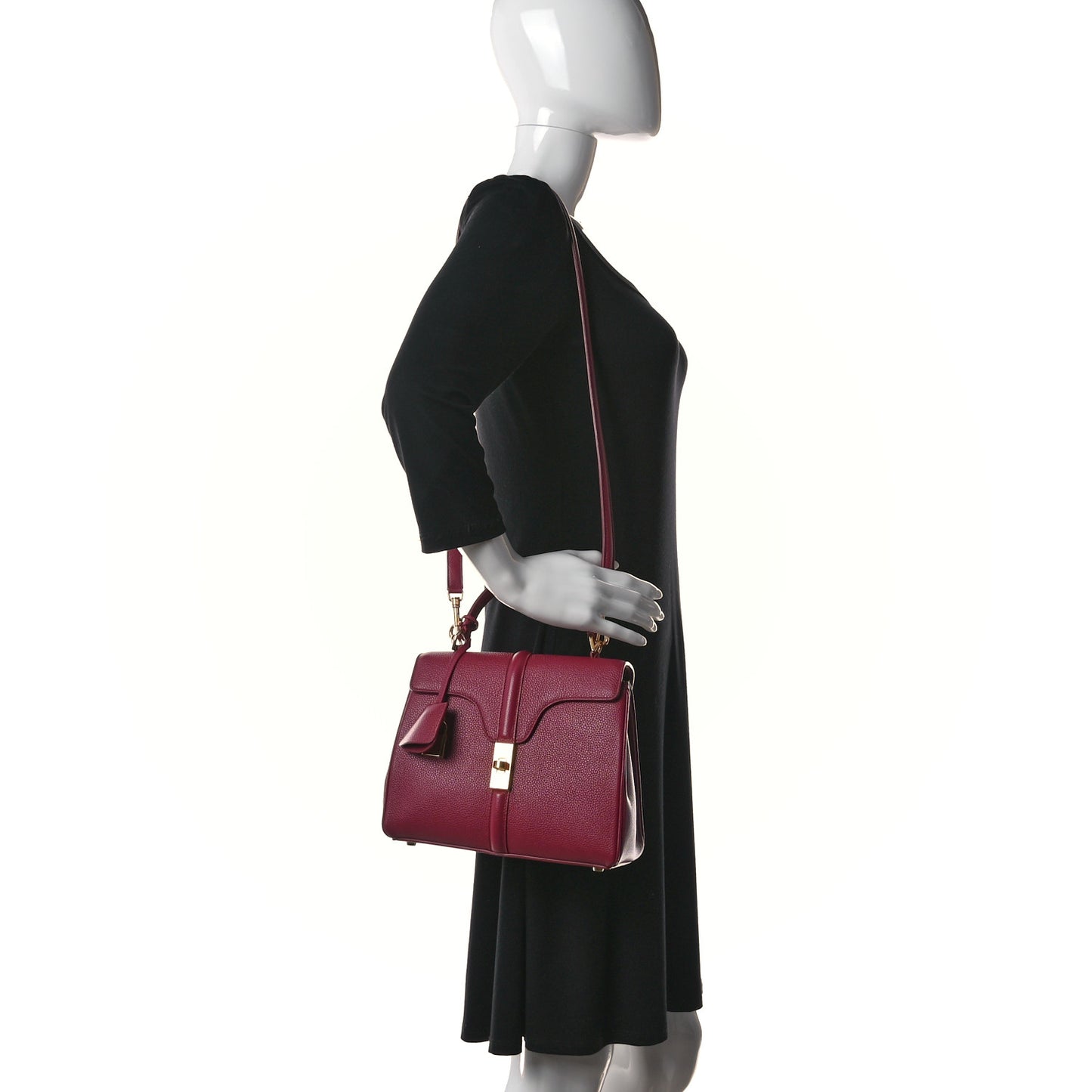 Grained Calfskin Small 16 Top Handle Bag Rasberry