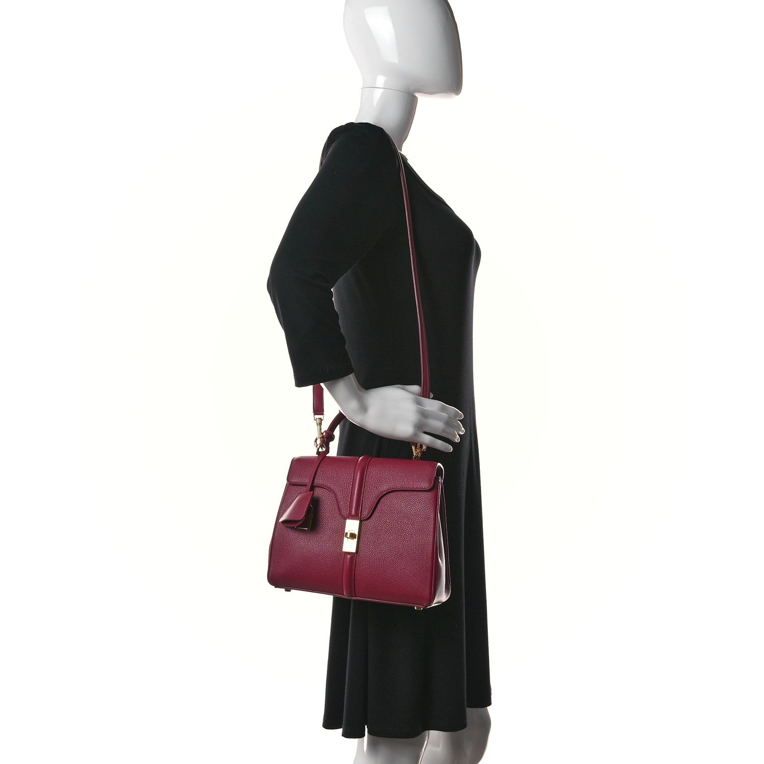 Celine Grained Calfskin Small 16 Top Handle Bag Rasberry 2 of 16