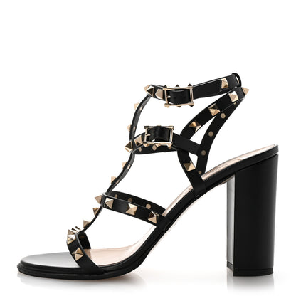 Valentino Garavani Calfskin Rockstud 90mm City Sandals 39.5 Black 1 of 9