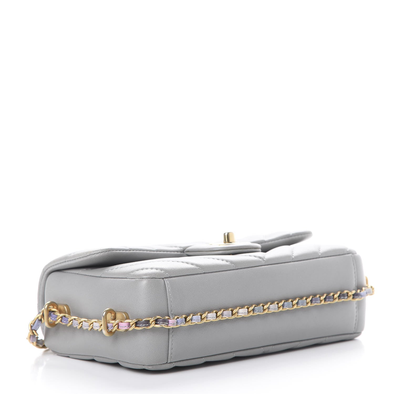 Chanel Lambskin Chevron Quilted Chain Around Mini Rectangular Flap Grey 3 of 10