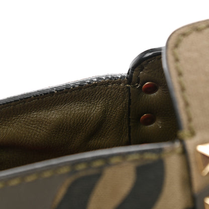 Valentino Garavani Nappa Canvas Camouflage Medium Rockstud Tote Verde Rouge 11 of 18